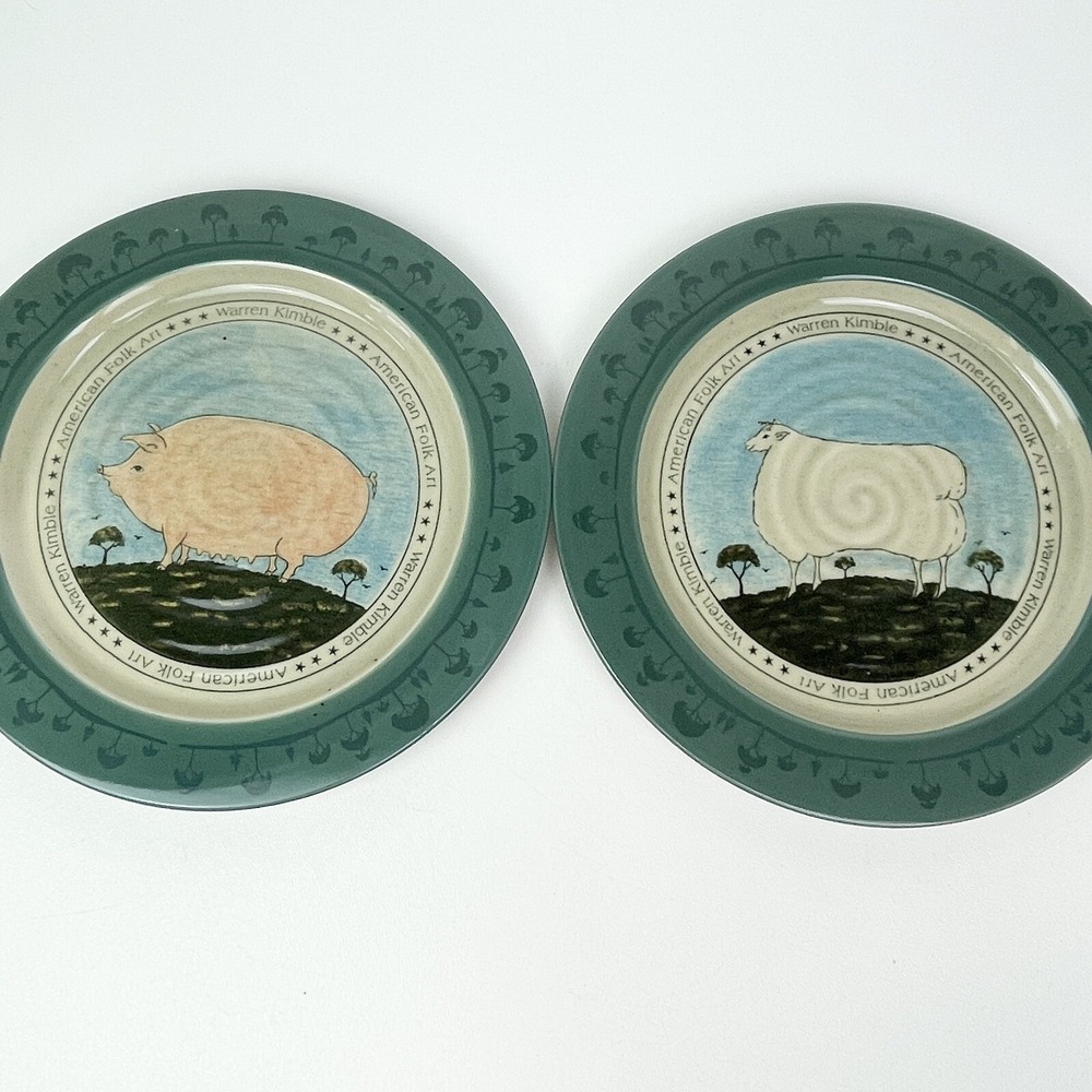 Otagiri Warren Kimble American Folk Art Pottery Display Plate Japan 8" Set of 2